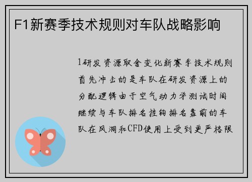 F1新赛季技术规则对车队战略影响